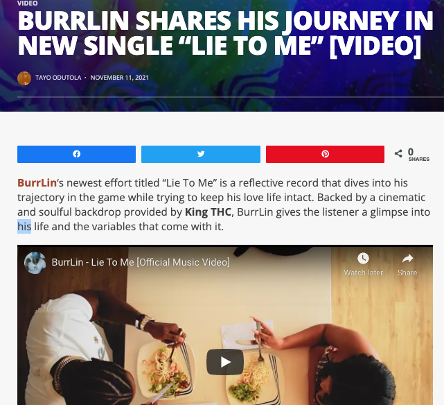 THE WORD IS BOND: BURRLIN SHARES HIS JOURNEY IN NEW SINGLE “LIE TO ME” [VIDEO]